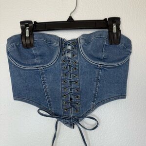 Fashion Nova Denim Strapless Lace Up Corset Crop Top | Size M
